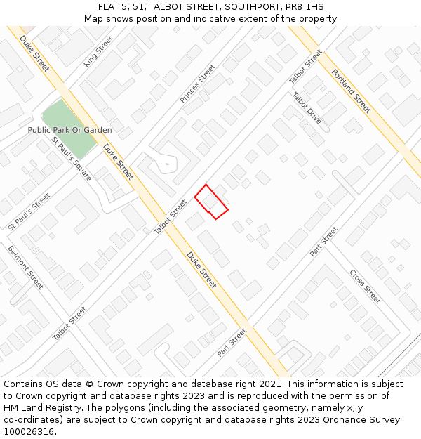 FLAT 5, 51, TALBOT STREET, SOUTHPORT, PR8 1HS: Location map and indicative extent of plot