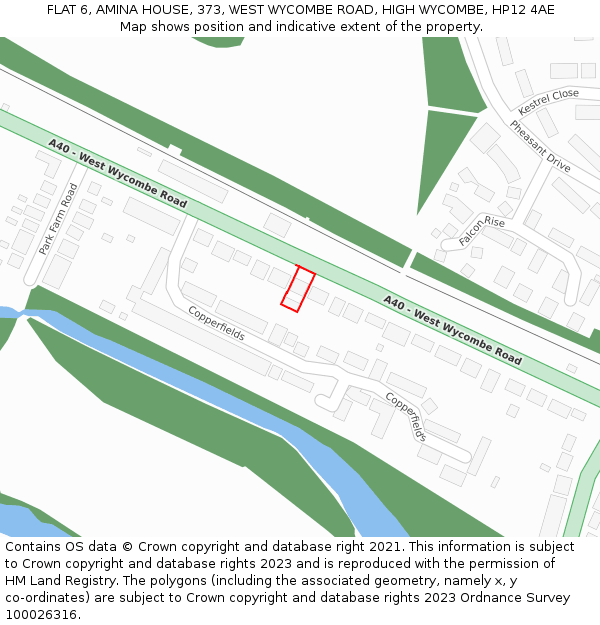 FLAT 6, AMINA HOUSE, 373, WEST WYCOMBE ROAD, HIGH WYCOMBE, HP12 4AE: Location map and indicative extent of plot