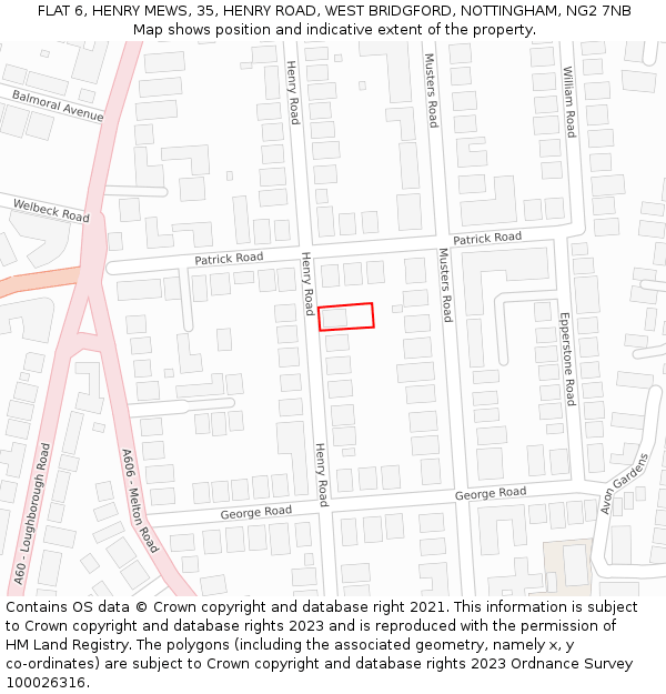 FLAT 6, HENRY MEWS, 35, HENRY ROAD, WEST BRIDGFORD, NOTTINGHAM, NG2 7NB: Location map and indicative extent of plot