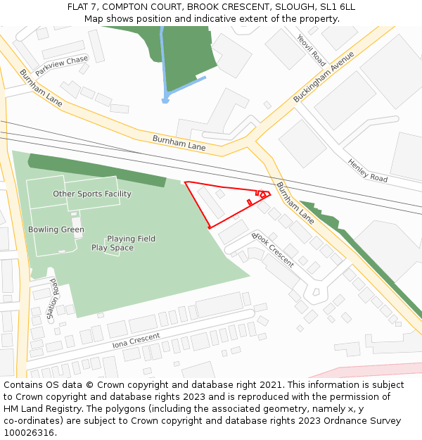 FLAT 7, COMPTON COURT, BROOK CRESCENT, SLOUGH, SL1 6LL: Location map and indicative extent of plot