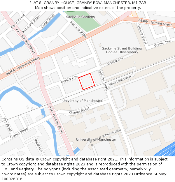 FLAT 8, GRANBY HOUSE, GRANBY ROW, MANCHESTER, M1 7AR: Location map and indicative extent of plot