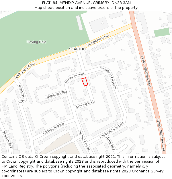 FLAT, 84, MENDIP AVENUE, GRIMSBY, DN33 3AN: Location map and indicative extent of plot
