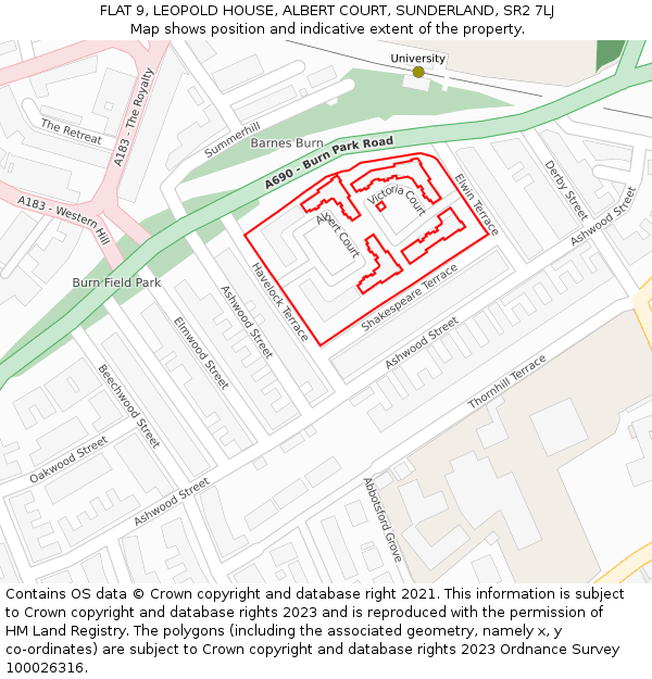 FLAT 9, LEOPOLD HOUSE, ALBERT COURT, SUNDERLAND, SR2 7LJ: Location map and indicative extent of plot