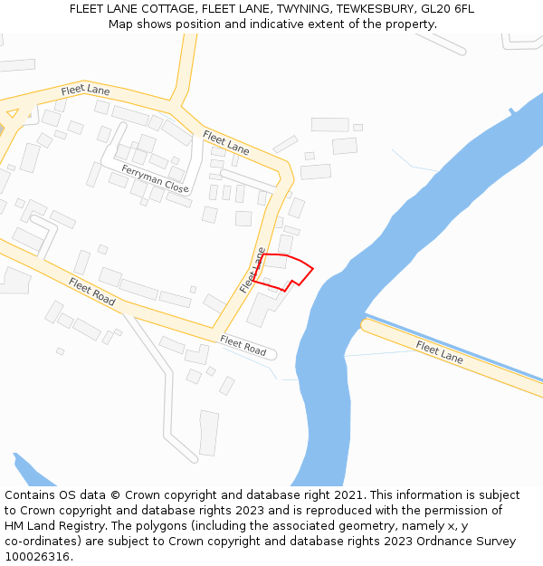 FLEET LANE COTTAGE, FLEET LANE, TWYNING, TEWKESBURY, GL20 6FL: Location map and indicative extent of plot