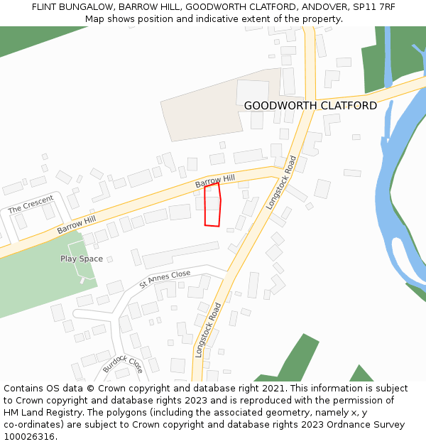 FLINT BUNGALOW, BARROW HILL, GOODWORTH CLATFORD, ANDOVER, SP11 7RF: Location map and indicative extent of plot