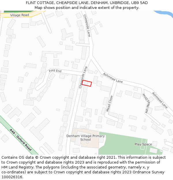 FLINT COTTAGE, CHEAPSIDE LANE, DENHAM, UXBRIDGE, UB9 5AD: Location map and indicative extent of plot