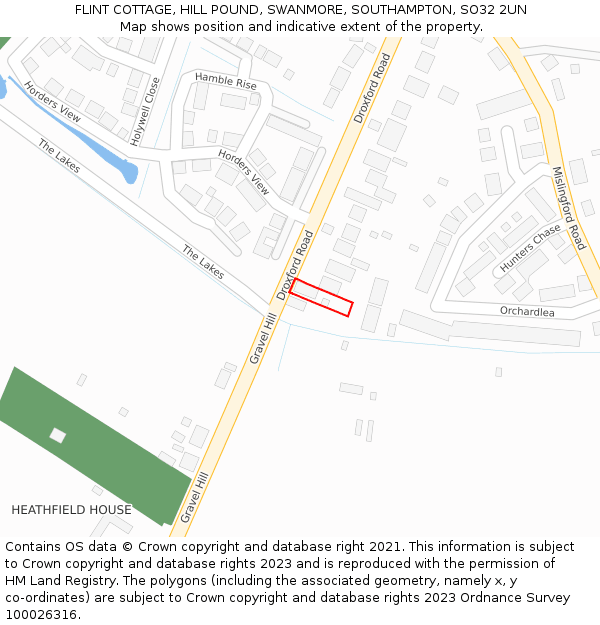 FLINT COTTAGE, HILL POUND, SWANMORE, SOUTHAMPTON, SO32 2UN: Location map and indicative extent of plot