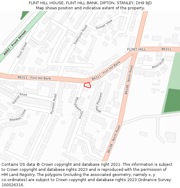 FLINT HILL HOUSE, FLINT HILL BANK, DIPTON, STANLEY, DH9 9JD: Location map and indicative extent of plot