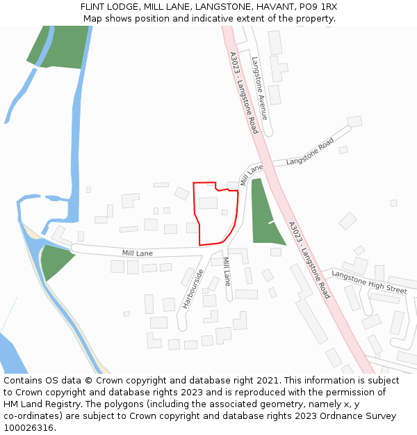 FLINT LODGE, MILL LANE, LANGSTONE, HAVANT, PO9 1RX: Location map and indicative extent of plot