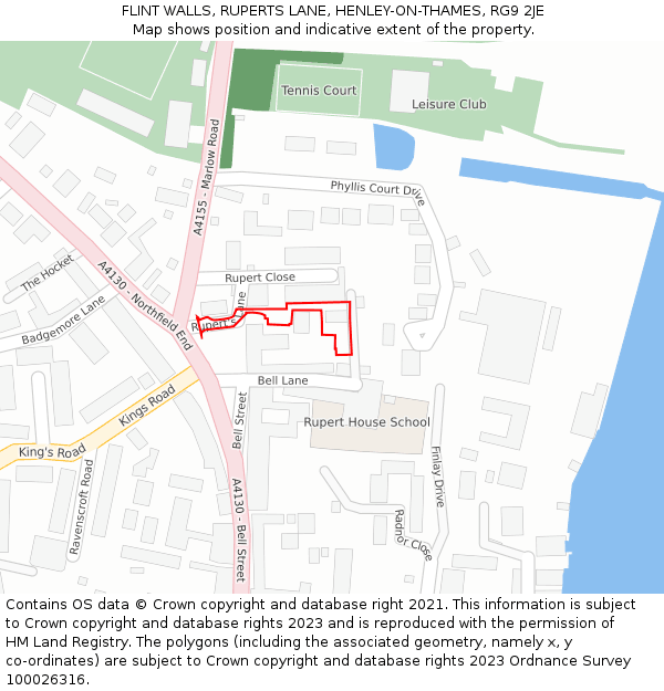 FLINT WALLS, RUPERTS LANE, HENLEY-ON-THAMES, RG9 2JE: Location map and indicative extent of plot