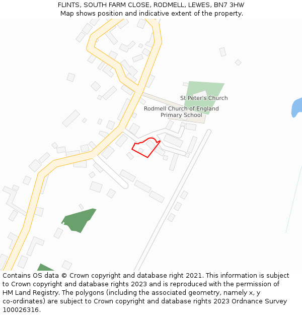 FLINTS, SOUTH FARM CLOSE, RODMELL, LEWES, BN7 3HW: Location map and indicative extent of plot