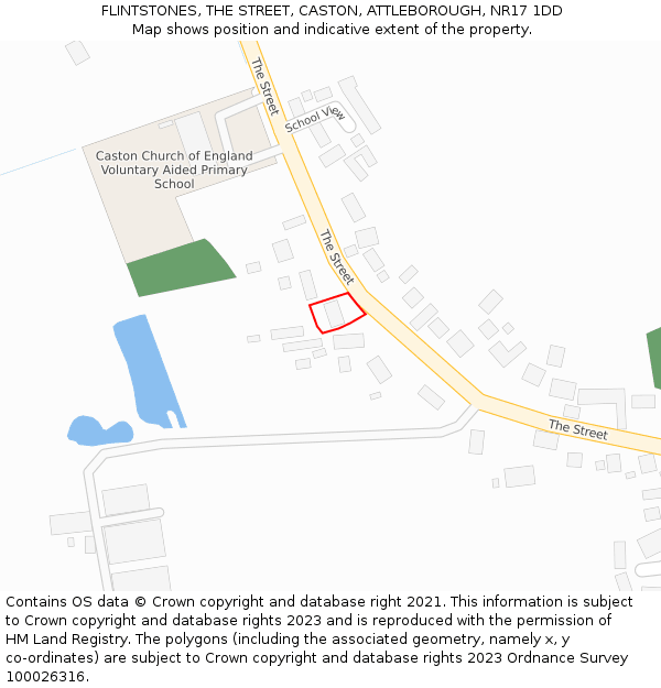 FLINTSTONES, THE STREET, CASTON, ATTLEBOROUGH, NR17 1DD: Location map and indicative extent of plot