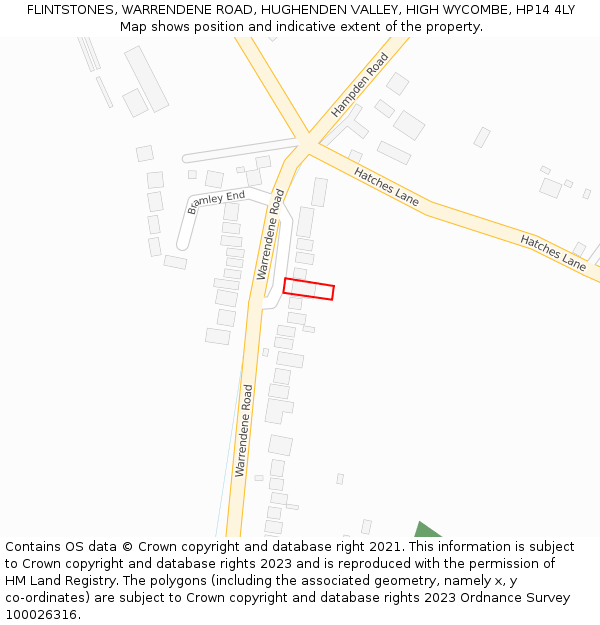 FLINTSTONES, WARRENDENE ROAD, HUGHENDEN VALLEY, HIGH WYCOMBE, HP14 4LY: Location map and indicative extent of plot