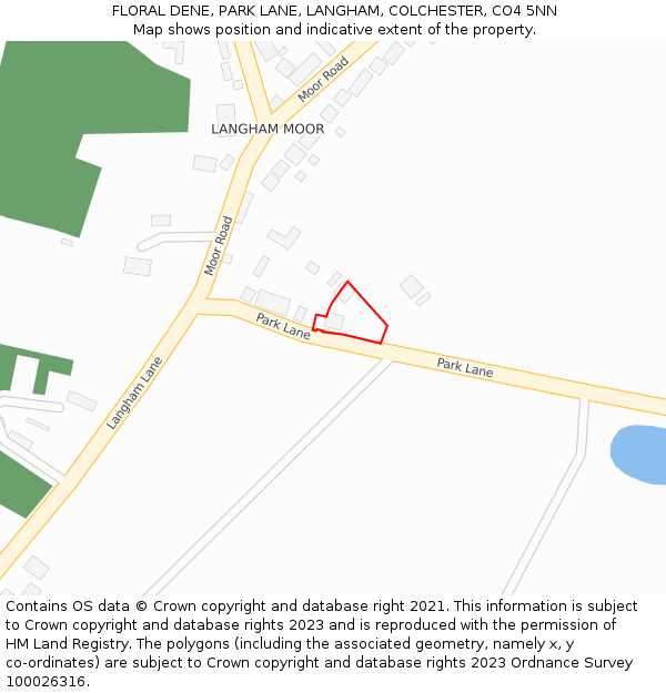 FLORAL DENE, PARK LANE, LANGHAM, COLCHESTER, CO4 5NN: Location map and indicative extent of plot