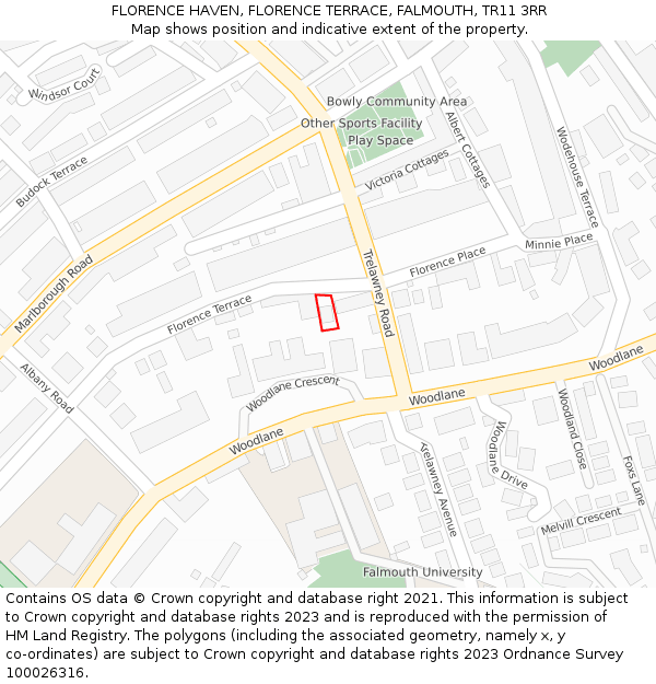 FLORENCE HAVEN, FLORENCE TERRACE, FALMOUTH, TR11 3RR: Location map and indicative extent of plot