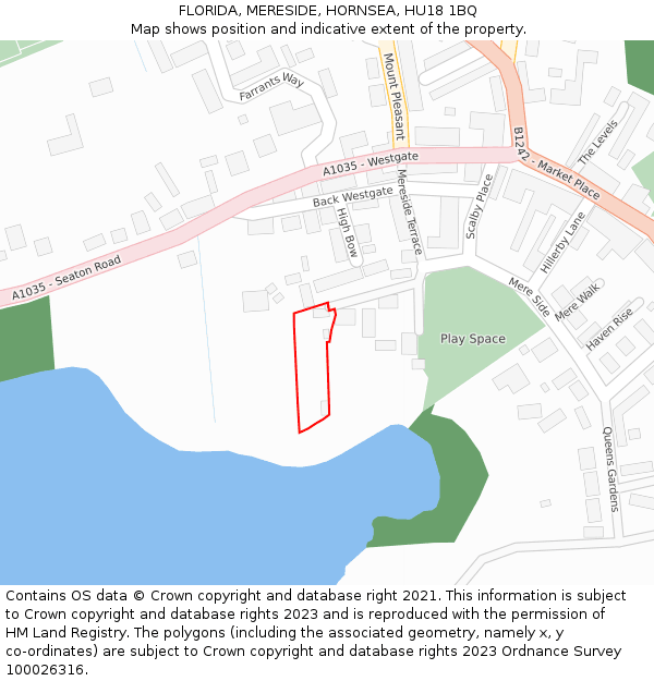 FLORIDA, MERESIDE, HORNSEA, HU18 1BQ: Location map and indicative extent of plot