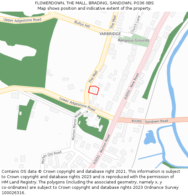 FLOWERDOWN, THE MALL, BRADING, SANDOWN, PO36 0BS: Location map and indicative extent of plot