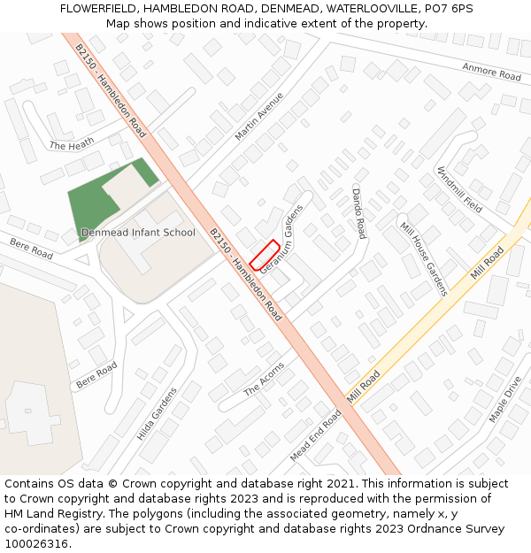 FLOWERFIELD, HAMBLEDON ROAD, DENMEAD, WATERLOOVILLE, PO7 6PS: Location map and indicative extent of plot