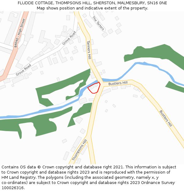 FLUDDE COTTAGE, THOMPSONS HILL, SHERSTON, MALMESBURY, SN16 0NE: Location map and indicative extent of plot