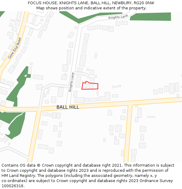 FOCUS HOUSE, KNIGHTS LANE, BALL HILL, NEWBURY, RG20 0NW: Location map and indicative extent of plot