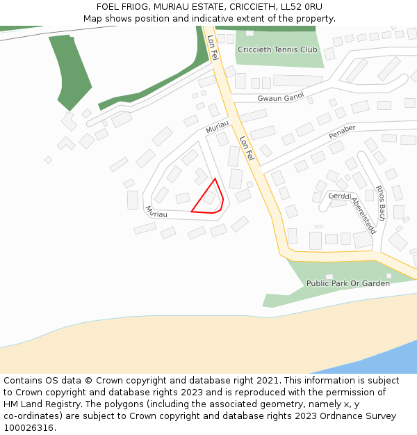 FOEL FRIOG, MURIAU ESTATE, CRICCIETH, LL52 0RU: Location map and indicative extent of plot