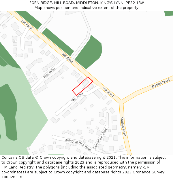 FOEN RIDGE, HILL ROAD, MIDDLETON, KING'S LYNN, PE32 1RW: Location map and indicative extent of plot