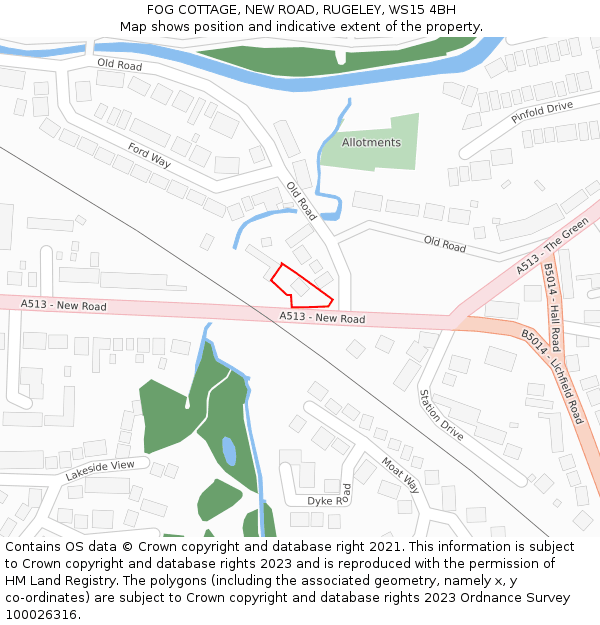 FOG COTTAGE, NEW ROAD, RUGELEY, WS15 4BH: Location map and indicative extent of plot