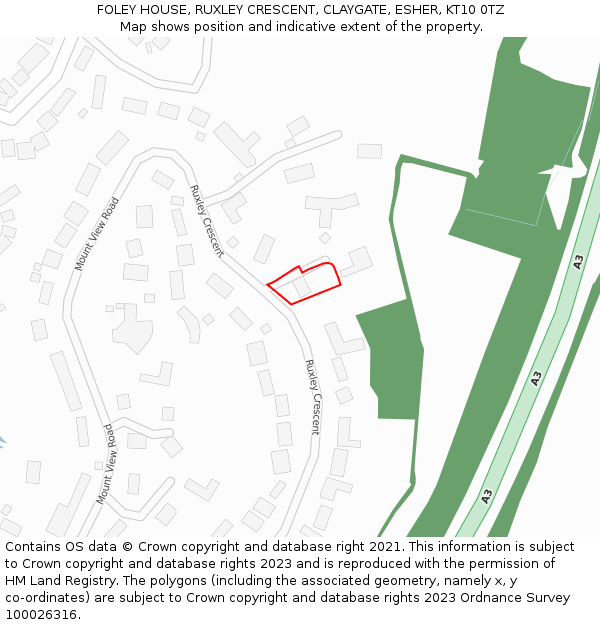FOLEY HOUSE, RUXLEY CRESCENT, CLAYGATE, ESHER, KT10 0TZ: Location map and indicative extent of plot