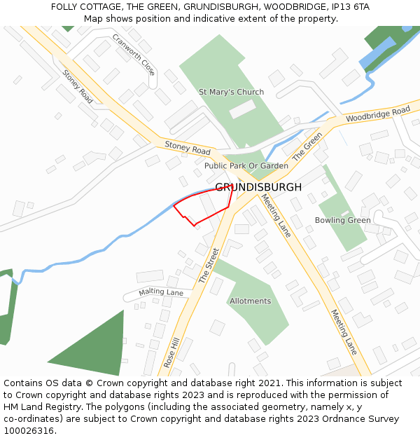 FOLLY COTTAGE, THE GREEN, GRUNDISBURGH, WOODBRIDGE, IP13 6TA: Location map and indicative extent of plot