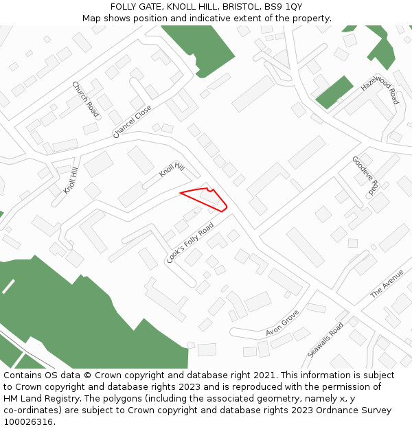 FOLLY GATE, KNOLL HILL, BRISTOL, BS9 1QY: Location map and indicative extent of plot