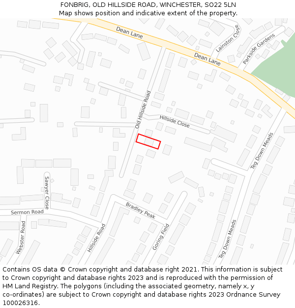 FONBRIG, OLD HILLSIDE ROAD, WINCHESTER, SO22 5LN: Location map and indicative extent of plot