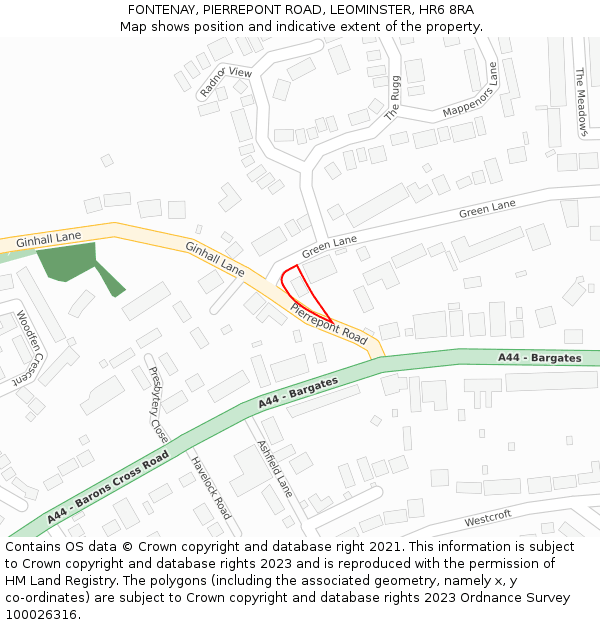 FONTENAY, PIERREPONT ROAD, LEOMINSTER, HR6 8RA: Location map and indicative extent of plot