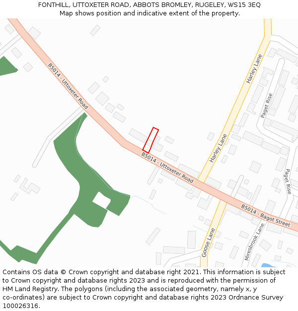 FONTHILL, UTTOXETER ROAD, ABBOTS BROMLEY, RUGELEY, WS15 3EQ: Location map and indicative extent of plot