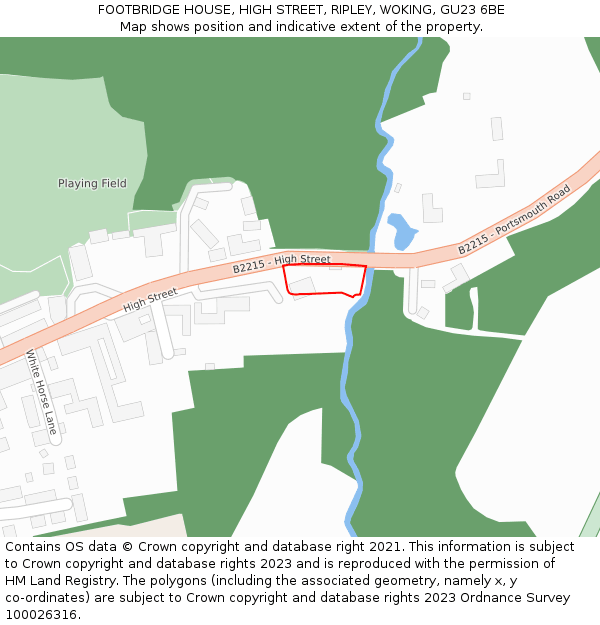 FOOTBRIDGE HOUSE, HIGH STREET, RIPLEY, WOKING, GU23 6BE: Location map and indicative extent of plot