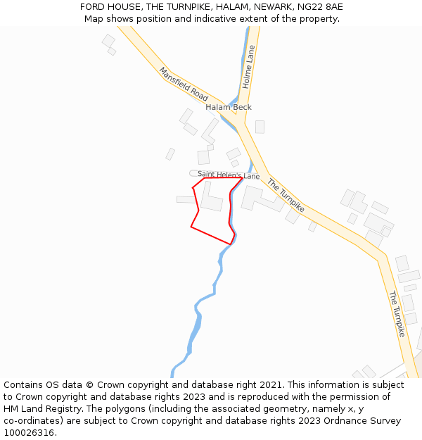 FORD HOUSE, THE TURNPIKE, HALAM, NEWARK, NG22 8AE: Location map and indicative extent of plot