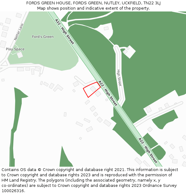 FORDS GREEN HOUSE, FORDS GREEN, NUTLEY, UCKFIELD, TN22 3LJ: Location map and indicative extent of plot