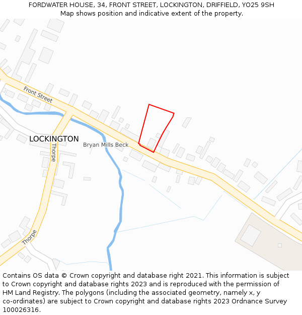 FORDWATER HOUSE, 34, FRONT STREET, LOCKINGTON, DRIFFIELD, YO25 9SH: Location map and indicative extent of plot