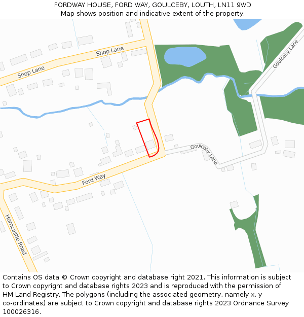 FORDWAY HOUSE, FORD WAY, GOULCEBY, LOUTH, LN11 9WD: Location map and indicative extent of plot