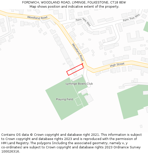 FORDWICH, WOODLAND ROAD, LYMINGE, FOLKESTONE, CT18 8EW: Location map and indicative extent of plot