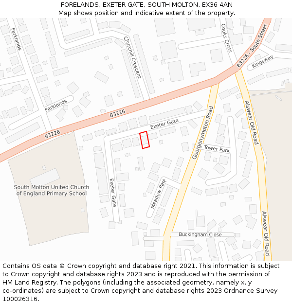 FORELANDS, EXETER GATE, SOUTH MOLTON, EX36 4AN: Location map and indicative extent of plot