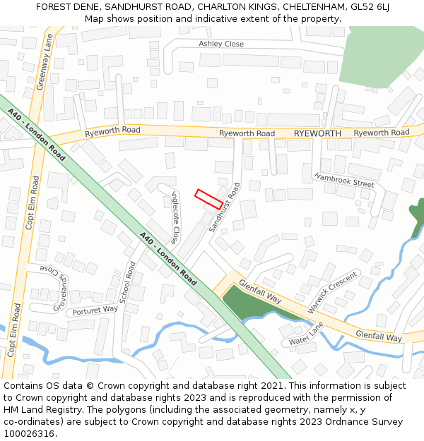 FOREST DENE, SANDHURST ROAD, CHARLTON KINGS, CHELTENHAM, GL52 6LJ: Location map and indicative extent of plot