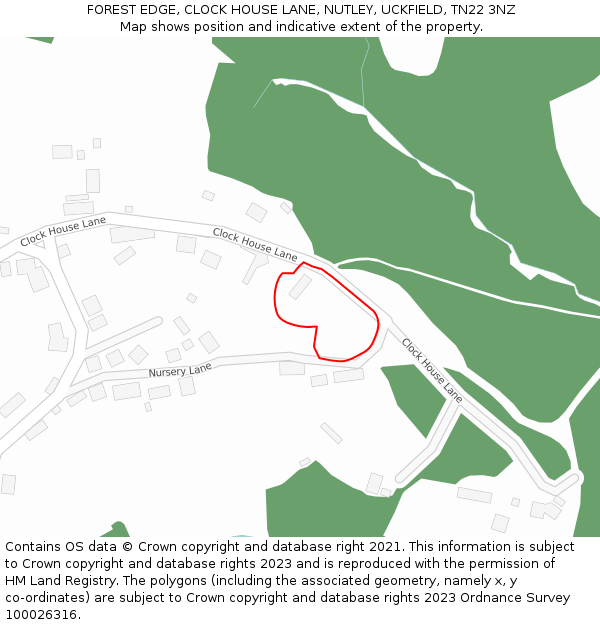 FOREST EDGE, CLOCK HOUSE LANE, NUTLEY, UCKFIELD, TN22 3NZ: Location map and indicative extent of plot