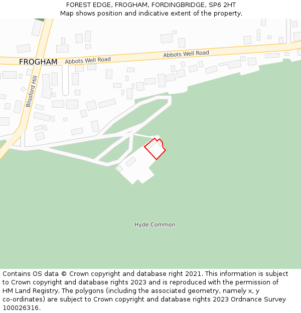 FOREST EDGE, FROGHAM, FORDINGBRIDGE, SP6 2HT: Location map and indicative extent of plot