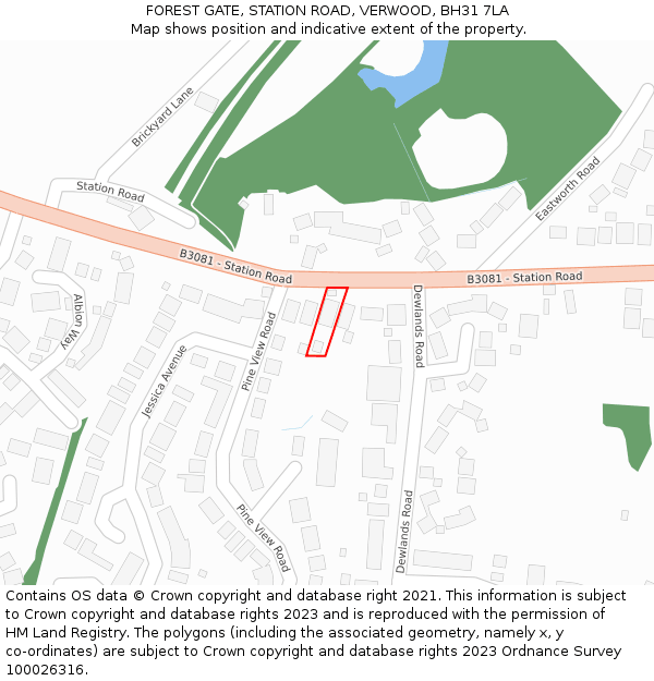 FOREST GATE, STATION ROAD, VERWOOD, BH31 7LA: Location map and indicative extent of plot