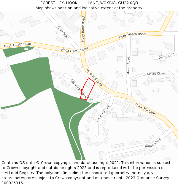 FOREST HEY, HOOK HILL LANE, WOKING, GU22 0QB: Location map and indicative extent of plot