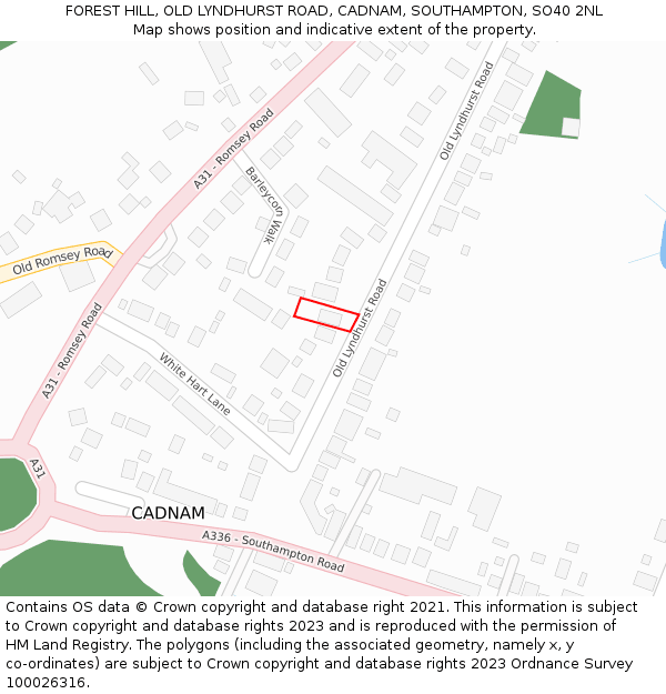 FOREST HILL, OLD LYNDHURST ROAD, CADNAM, SOUTHAMPTON, SO40 2NL: Location map and indicative extent of plot