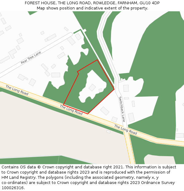 FOREST HOUSE, THE LONG ROAD, ROWLEDGE, FARNHAM, GU10 4DP: Location map and indicative extent of plot