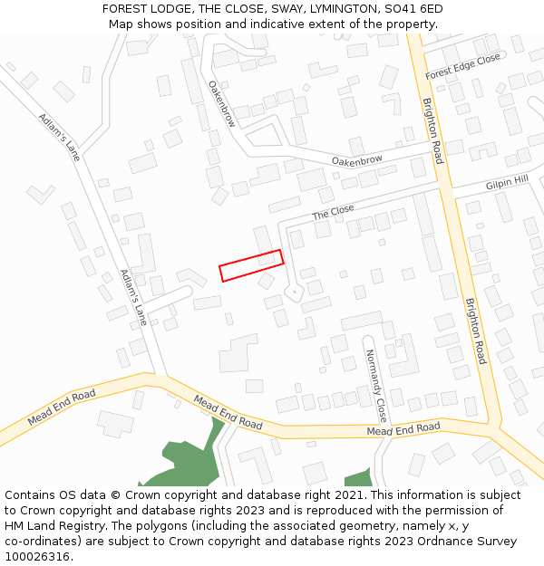 FOREST LODGE, THE CLOSE, SWAY, LYMINGTON, SO41 6ED: Location map and indicative extent of plot
