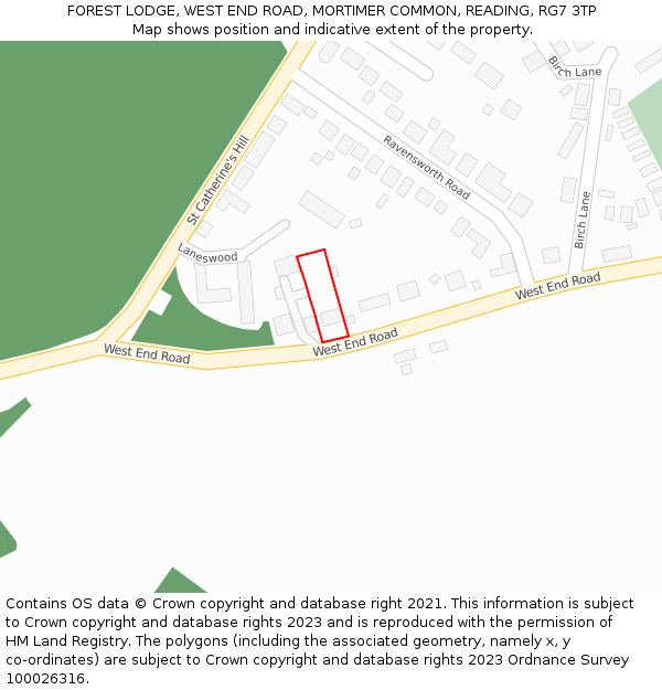FOREST LODGE, WEST END ROAD, MORTIMER COMMON, READING, RG7 3TP: Location map and indicative extent of plot