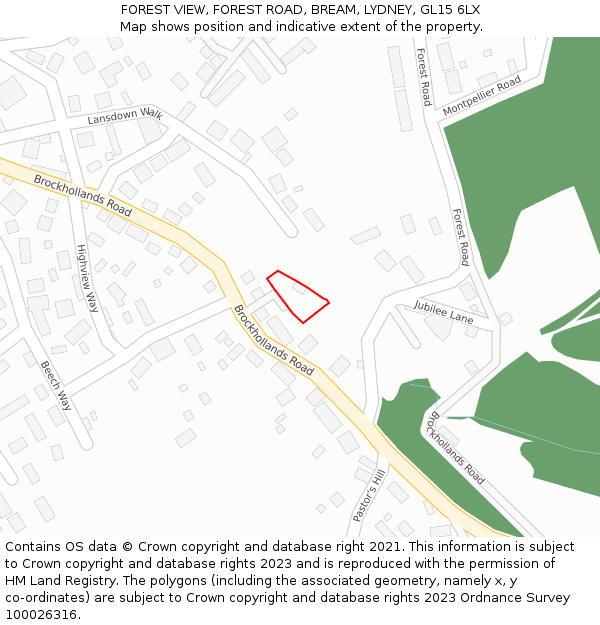FOREST VIEW, FOREST ROAD, BREAM, LYDNEY, GL15 6LX: Location map and indicative extent of plot
